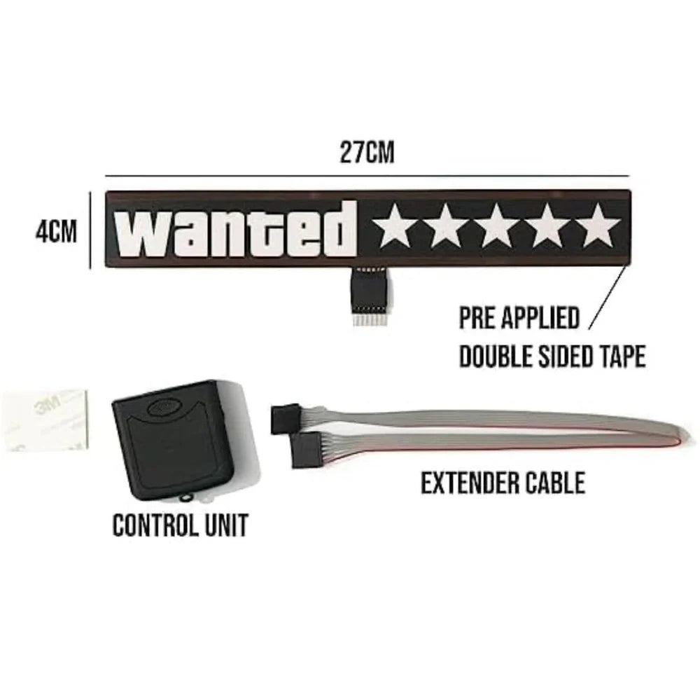 Wanted 5-Star LED Car Decal | USB Rechargeable Window Sticker with 5 Modes