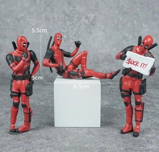 Deadpool PVC Action Figure Set (3 pcs) | Car Dashboard & Desk Decoration