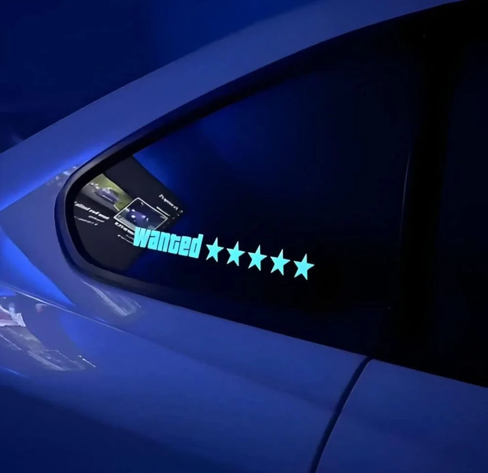 Wanted 5-Star LED Car Decal | USB Rechargeable Window Sticker with 5 Modes