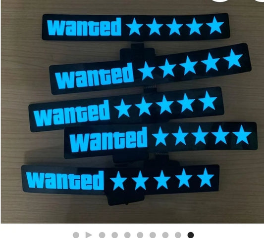 Wanted 5-Star LED Car Decal | USB Rechargeable Window Sticker with 5 Modes