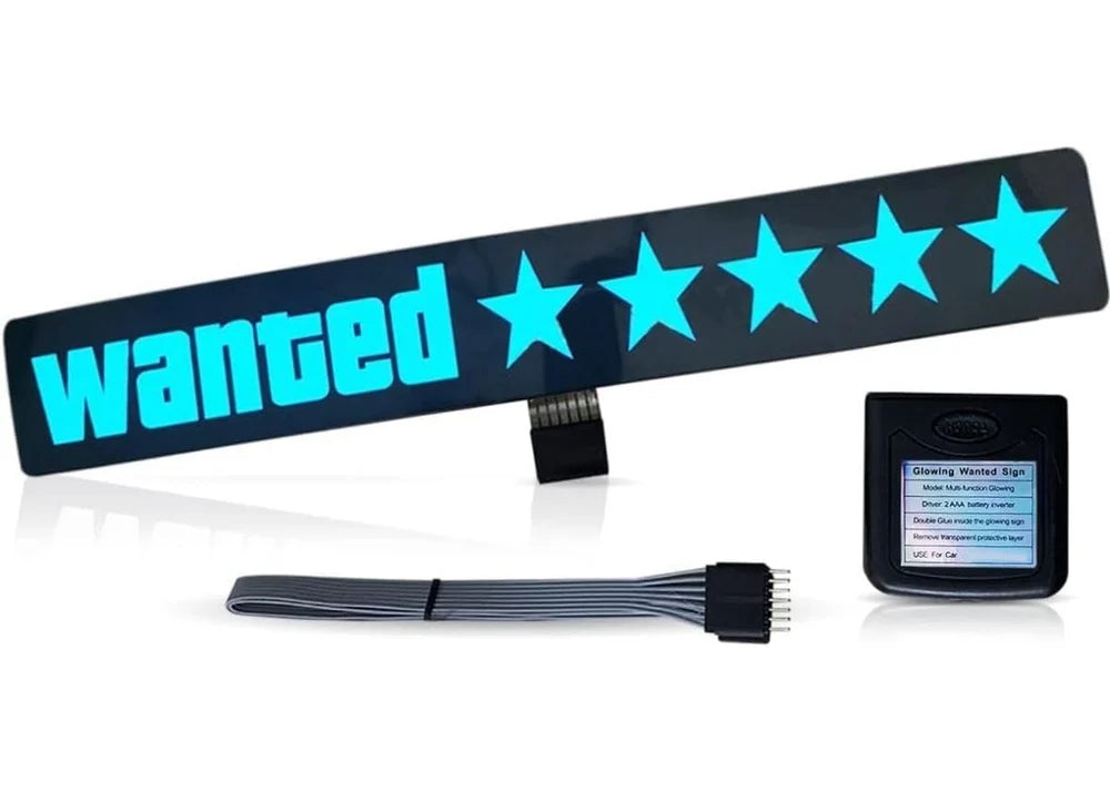 Wanted 5-Star LED Car Decal | USB Rechargeable Window Sticker with 5 Modes